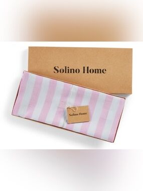 New! Solino Home 100% Linen Table Runner 14x60in Pink/White Stripe